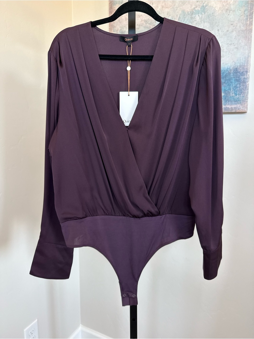 New Quince Silk Bodysuit Deep Orchid Purple Womens Large Washable Stretch NWT